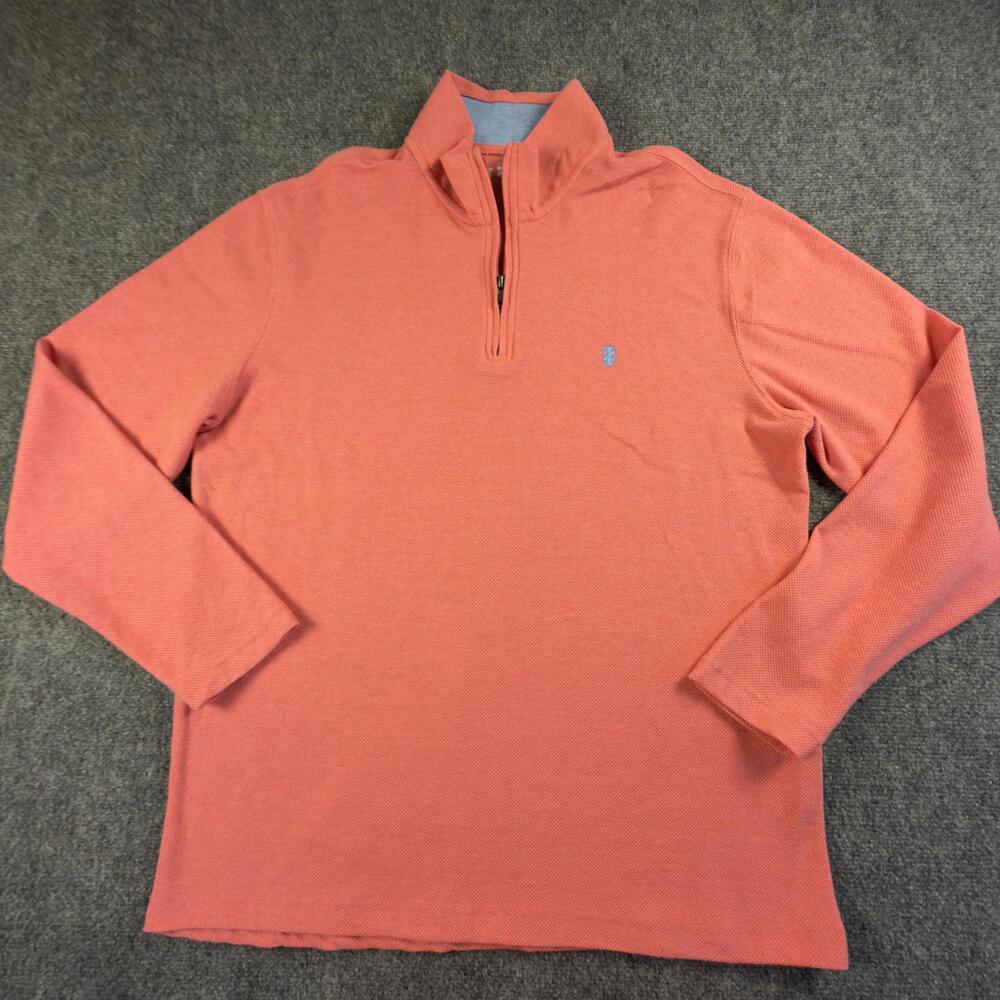 Izod Mens Coral Quarter Zip Pullover Sweater Orange Textured Knit Large #1576